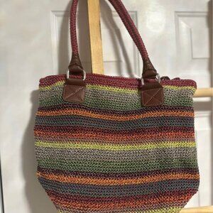 The Sak Cambria Large Rainbow Stripe Crochet Knit Tote Shoulder Boho Bag